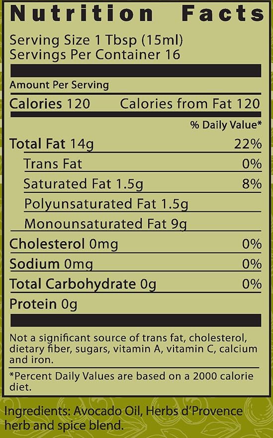 Pacifica Culinaria COLD PRESSED Extra Virgin Avocado Oil Made in USA 8.5 fl oz (250ml) Bottle (Provencal Herb Avocado Oil)