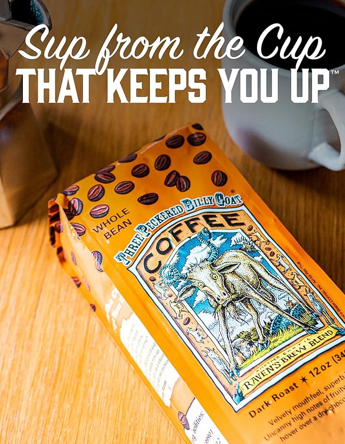 Raven's Brew Coffee High Caffeine Coffee Dark Roast Whole Bean – Three Peckered Billy Goat 2-pack of 12oz