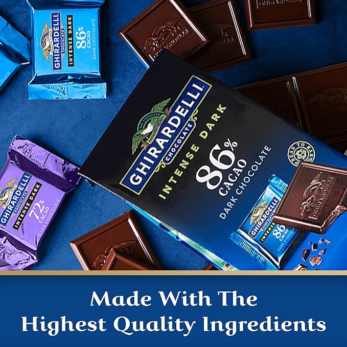 GHIRARDELLI Intense Dark Chocolate SQUARES 86% Cacao 4.12 oz Bag (Pack of 6)