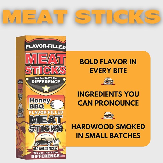 Old World Meats Meat Sticks 110 Calories Keto Low Carb 1g Sugar Fuelings 20 Pack 1 ounce sticks (Honey BBQ (Barbecue))