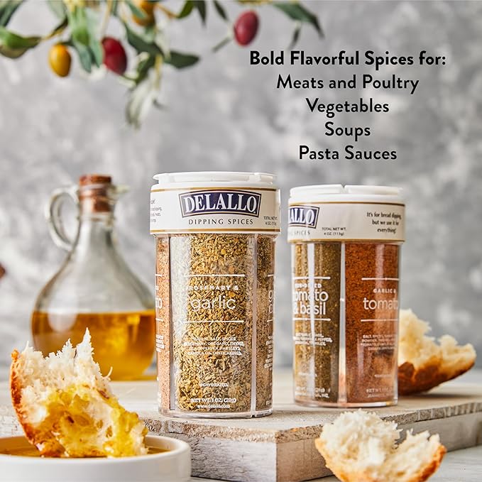 DeLallo Italian Seasoning Shaker 4 oz Container (3 Pack) with Garlic Pepper &amp Tomato Sun-Dried Tomato Rosemary and Parmesan Spices for Bread Dipping Non-GMO Gluten-Free