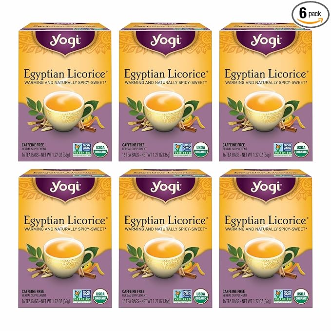 Yogi Tea - Egyptian Licorice Tea (6 Pack) - Warming and Naturally Spicy Sweet - Soothing and Caffeine Free - 96 Organic Herbal Tea Bags