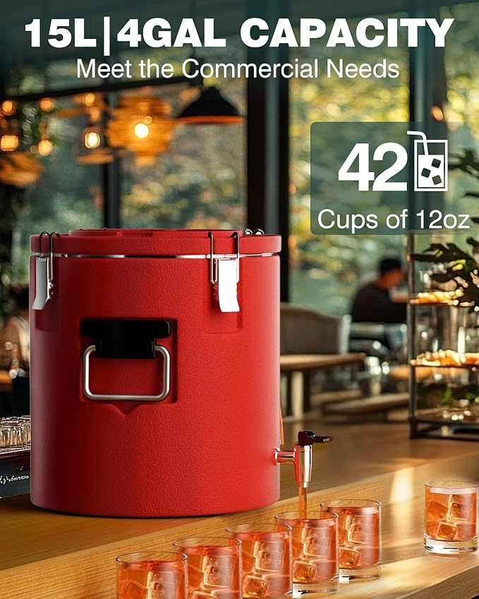 WantJoin Insulated Beverage Dispenser - 4 Gallon Hot and Cold Drink Container with 304 Stainless Steel Interior for Iced Coffee Juice Chocolate Tea Milk Restaurant Party Sports Camping