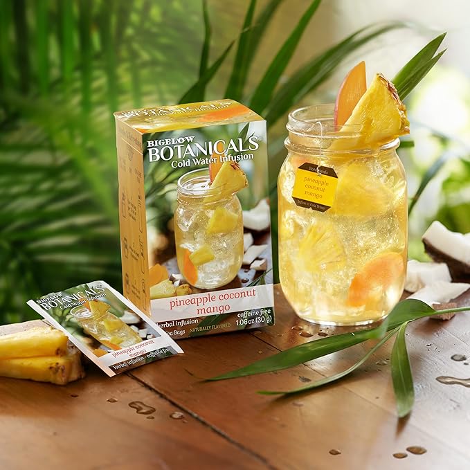 Bigelow Botanicals Pineapple Coconut Mango Caffeine Free Herbal Tea with Pineapple and Coconut Flavor 18 Count (Pack of 6) 108 Total Tea Bags