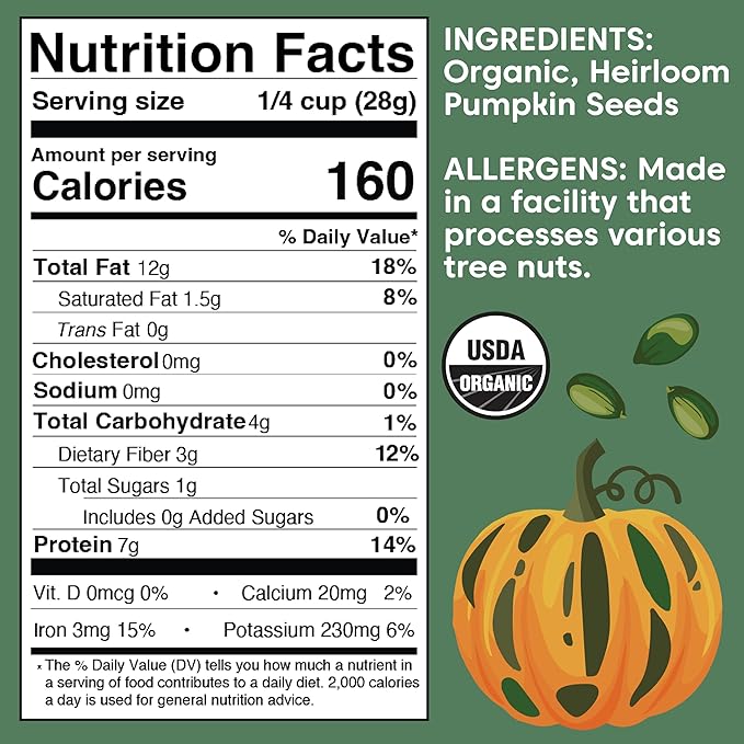 Wilderness Poets Organic Heirloom Pumpkin Seeds - Styrian Variety No Shells Naturally Hulless. Unsalted Bulk Size Grown in Oregon USA or Europe (32 Ounce - 2 Pound)