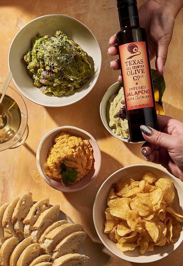 Texas Hill Country Olive Co Jalapeno Infused Olive Oil - Cold Pressed Gourmet EVOO Olive Oil - Great for Dressing Dipping Marinade - No Artificial Flavors or Added Sugar - Made in Texas (16.9 oz)