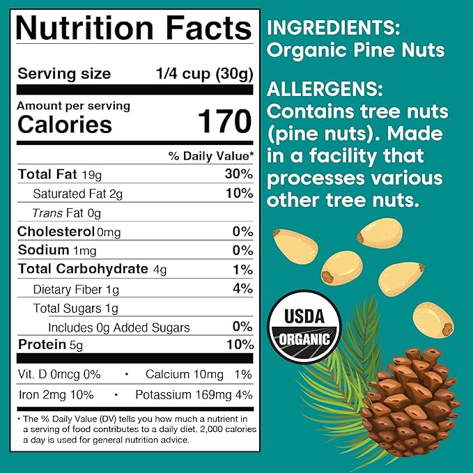 Wilderness Poets Organic Pine Nuts Fresh Sweet Creamy &amp Buttery (16 Ounce - 1 Pound)
