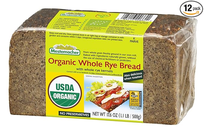 Mestemacher Bread Organic Whole Rye 17.6 Ounce Packages (Pack of 12)