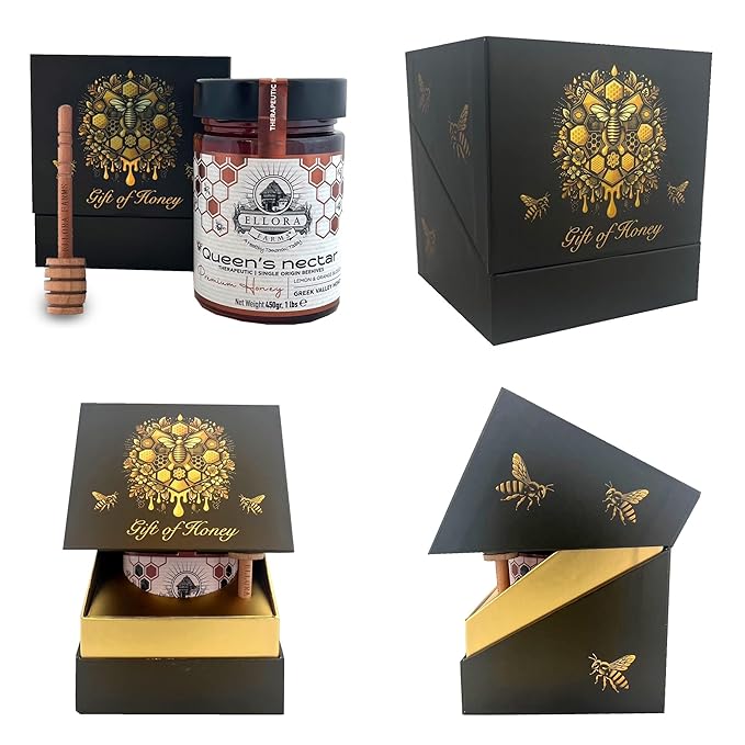 Ellora Farms Organic Greek Honey Bundle – Lemon Orange Blossom &amp Wild Thyme Raw Unfiltered Award-Winning 2025 Paris/Dubai Non-GMO Gift Pack with Dipper 2 x 450g