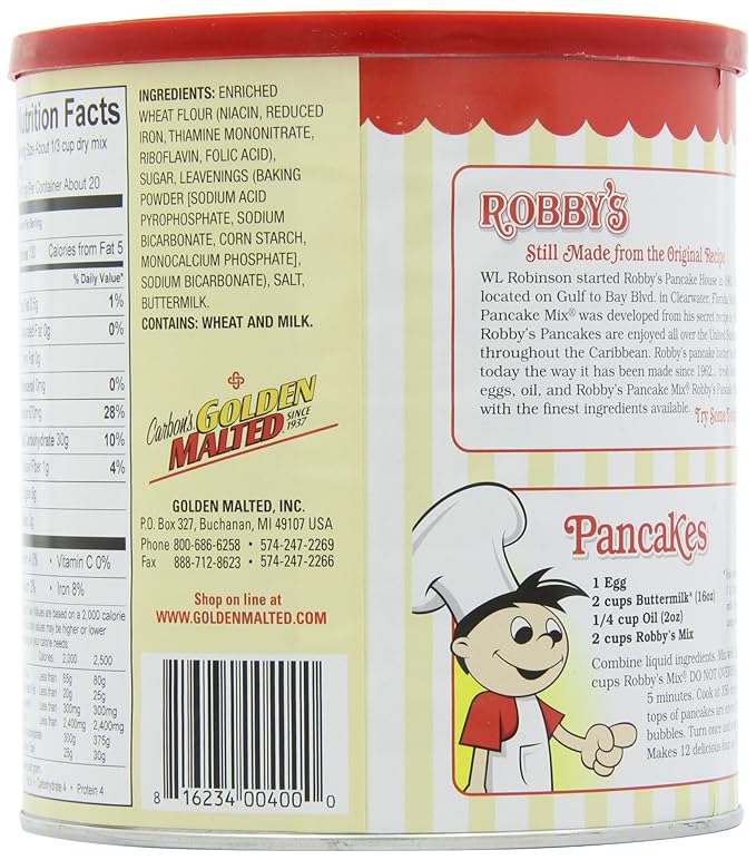 Golden Malted Robby's Buttermilk Pancake Mix 33-Ounce Cans (Pack of 3)