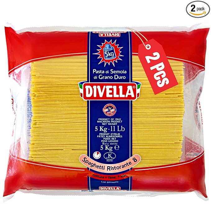 Divella Spaghetti Ristorante Pasta #8 Bulk 10 lb (Pack of 2) Authentic Italian Pasta Made with Durum Wheat Semolina Perfect ‘Al Dente’ Texture for Every Dish