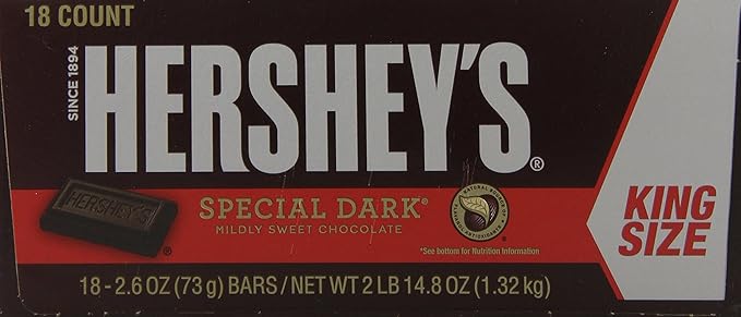 HERSHEY'S Special Dark Chocolate Candy Bars King Size (Pack of 18)
