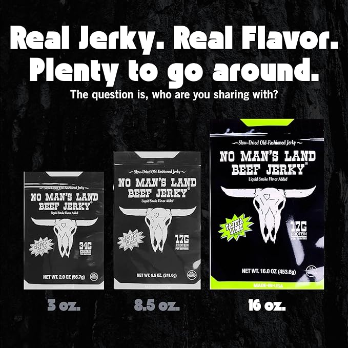 No Mans Land Beef Jerky - Fajita Lime 16oz Bag | High Protein Low Card Low Calorie Beef Snack | Smoked &amp Seasoned Jerky Strips | Gluten Free