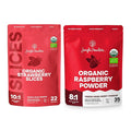 Jungle Powders Freeze Dried Strawberries Organic USDA Certified Strawberry Slices 3.2 Ounce Bag Premium Dry Fruit + Raspberry Powder 5 Ounce Bag USDA Organic Freeze Dried Raspberries