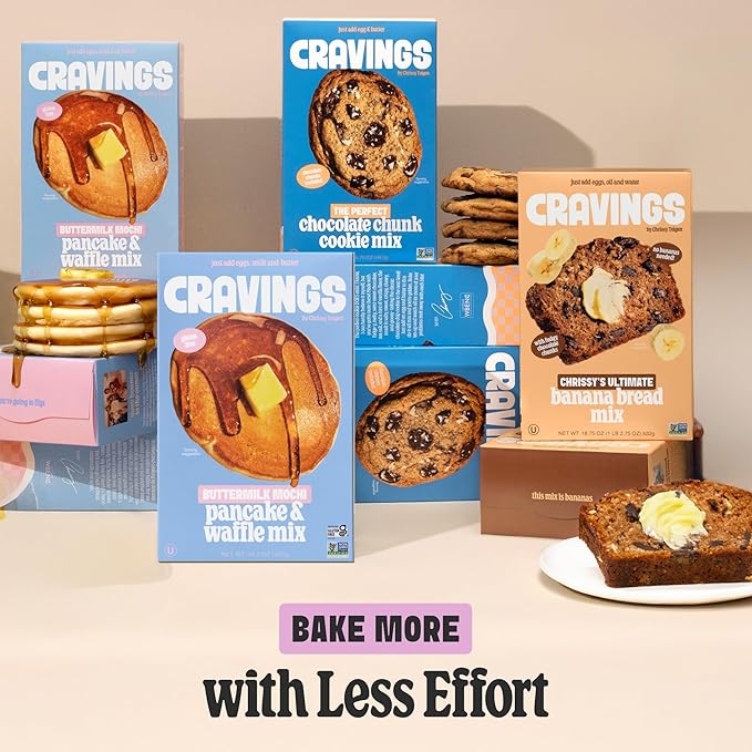 Cravings by Chrissy Teigen 3-Pack Baking Mix Set - Includes Banana Bread Mix Chocolate Chip Cookie Mix Mochi Pancake &amp Waffle Mix