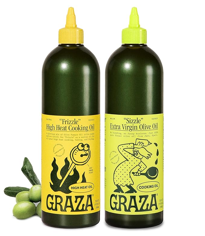 Graza Cooking Oil Bundle - Frizzle High Heat (750ml) &amp Sizzle Extra Virgin Cooking Oil (750ml)