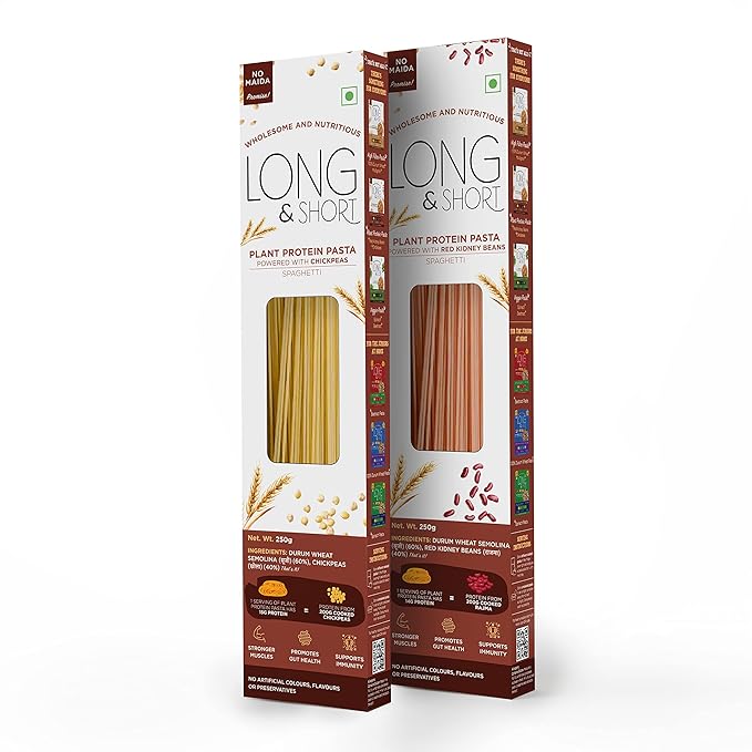 Long&ampShort Protein Spaghetti Combo | Red Kidney Beans + Chickpeas | No Maida Vegan Nutritious Healthy Natural Fiber | Pack of 2 x 250g