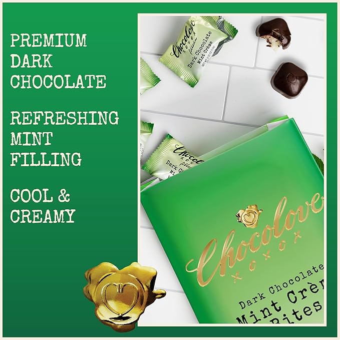 Chocolove Mint Crème Chocolate Bites | 55% Cocoa | Refreshing Mint Filling | Crafted with Premium Dark Chocolate | Non-GMO &amp Gluten-Free 3.5 oz Pack (8 Pack)