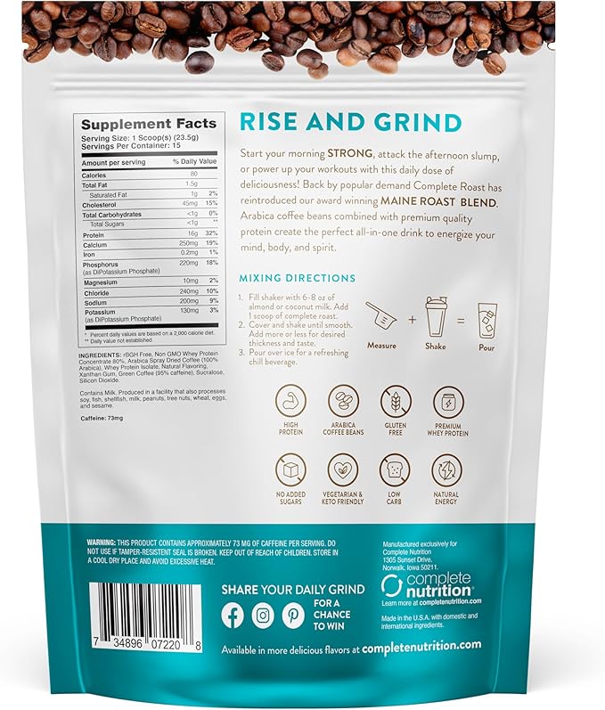 Complete Roast Iced Protein Coffee - 16g Protein 0 Carbs Non GMO Whey- 30 serv.