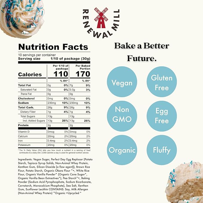 Renewal Mill Vanilla Cake Mix Gluten-Free Upcycled Ingredients I Easy to Make Only Requires Oil and Water Kid-Friendly | Packaging May Vary (6 Pack)