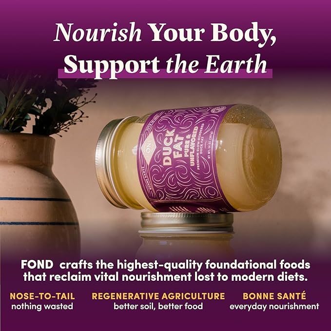 FOND Regenerative Pure Duck Fat for Cooking - 14oz Pure &amp Unflavored Rendered Duck Fat High Smoke Point Oil for Searing Roasting Sautéing - Keto &amp Paleo Friendly Neutral Buttery Flavor &am