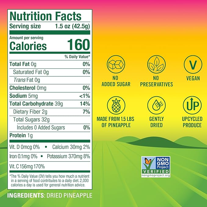 BranchOut Pineapple Chips No Sugar Added Real Dried Pineapple Chunks GentleDry Better than Freeze Dried Pineapple Healthy Vegan Snacks for Kids &amp Adults 1.5 oz (Pack of 4)