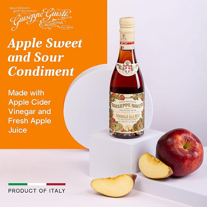 Giuseppe Giusti Apple Sweet and Sour Condiment – Made With Balsamic Vinegar of Modena Elevate Salads Pasta Desserts and Craft Cocktails – 8.45 fl oz (250 ml) - Pack of 1