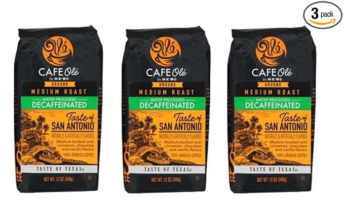 Cafe Ole Taste of Texas San Antonio Ground DECAF Coffee 12 oz. (Pack of 3)