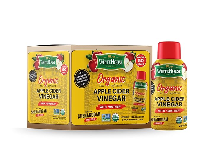 White House Organic Apple Cider Vinegar Shots Raw Unfiltered On the Go (Organic Pack of 24)