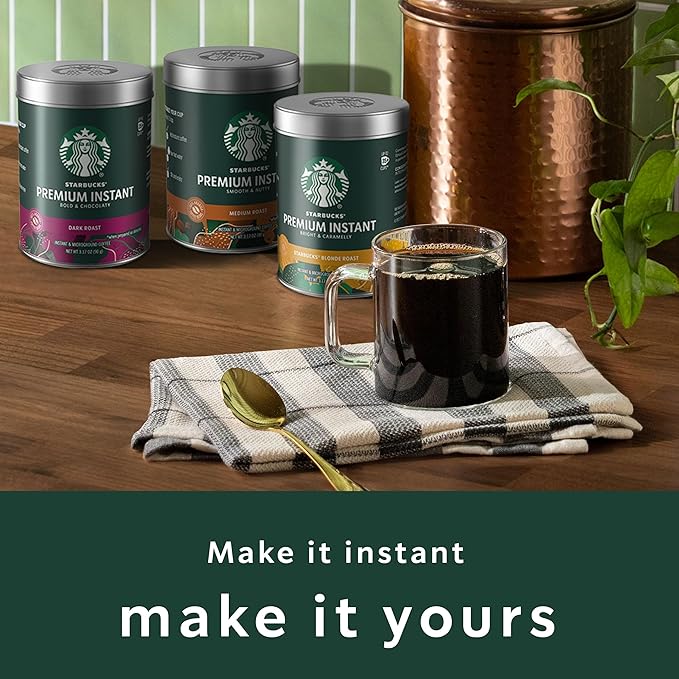 Starbucks Premium Instant Coffee Medium Roast Coffee Arabica Beans Three 3.17 oz Tins