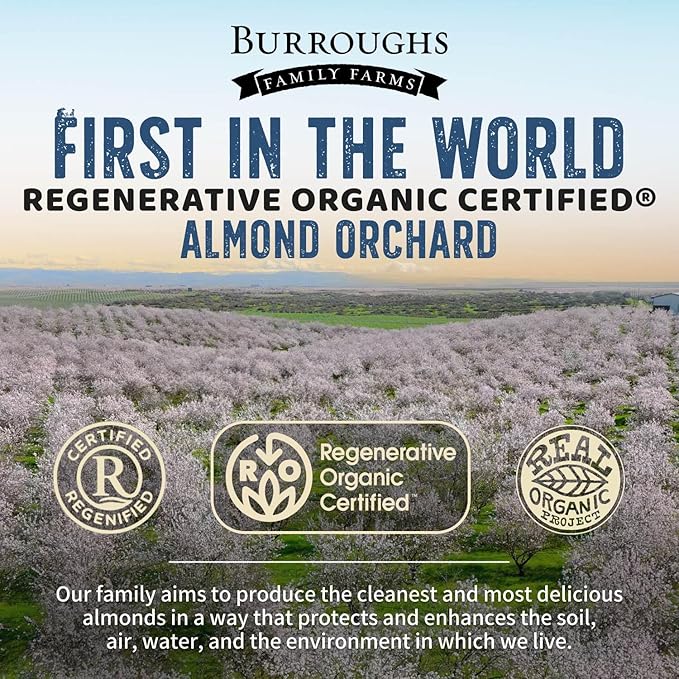 Burroughs Family Farms 3 lb Roasted Salted Almonds – USDA Organic First Regenerative Organic Certified Almond Farm – 2x the Antioxidants and Vitamin B Versus Other Almonds – Lightly Salted &amp Perf
