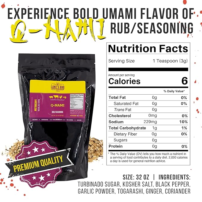 Lane's Q-nami Japanese Seasoning Rub All-Natural Shichimi Togarashi Seasoning for Steak Chicken Veggies &amp Tuna Gluten-free Made in USA 2lbs