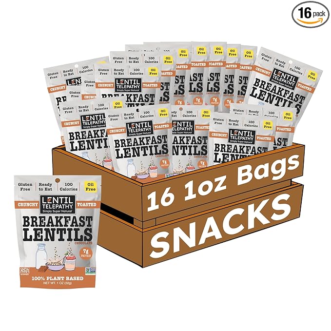 Lentil Telepathy Breakfast &amp Snack Variety Pack - Healthy Snacks for Adults and Kids Alternative Granola or Cereal Breakfast Low Calorie Dairy-Free Oil-Free - 1 Ounce Bags (Chocolate Pack of 1