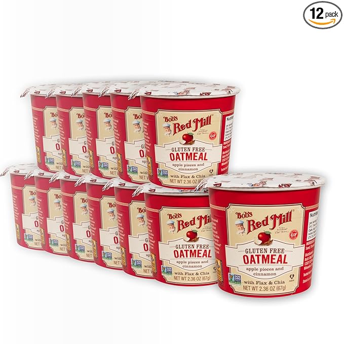 Bob's Red Mill GF Oatmeal Cup Apple &amp Cinnamon 2.36 Ounce Cup (Pack of 12) - Non-GMO Whole Grain Kosher