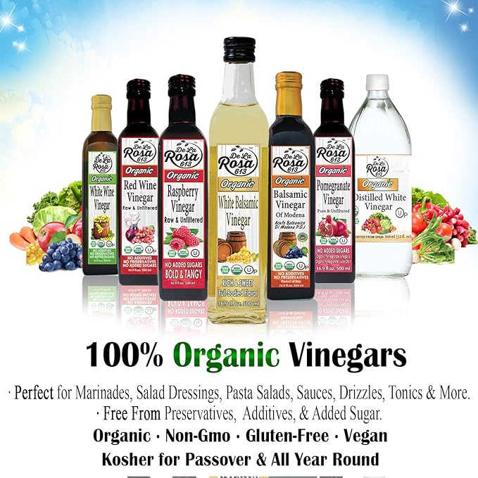 De La Rosa Organic White Balsamic Vinegar Kosher for Passover Vegan &amp Gluten-Free Great for Salad Dressing Marinades Organic Balsamic Vinegar 16.9 Oz (Pack of 2)