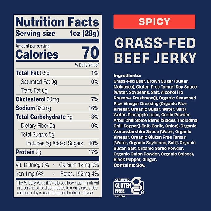 Country Archer Grass Fed Beef Jerky - Beef Snack Pack Bulk Individual Bags Protein Snack Gluten Free Real Ingredients Spicy Flavor - Fuego Flavor 2.5 Oz (Pack Of 4)