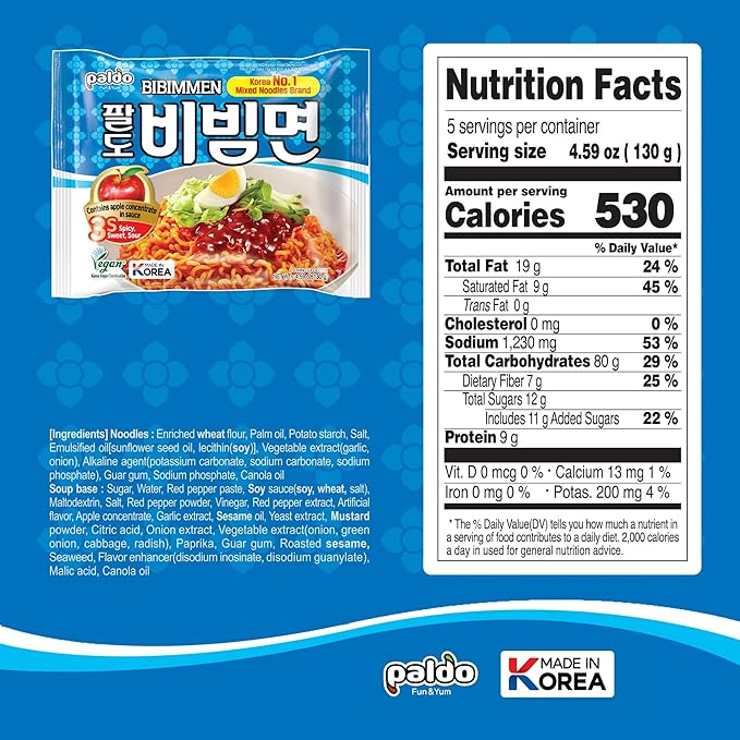 Paldo Korean Bibim-myun Cold Noodle Instant Ramen Sweet Spicy Sauce 4.59oz (Pack of 40)