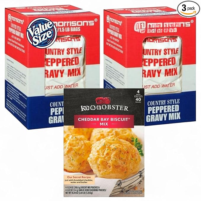 Country Style Peppered Gravy Mix &amp Cheddar Biscuit Baking Mix Combo – Custom bundled by MOOCHI