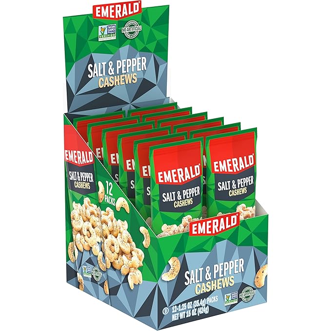 Emerald Nuts Salt and Pepper Cashews 12 Ct Box (Pack of 6)