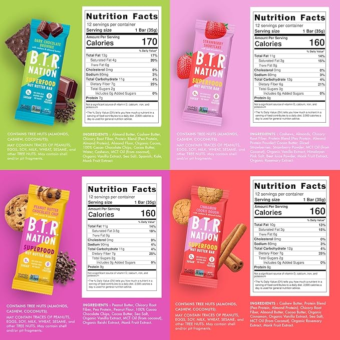 B.T.R. Nation Keto Superfood Protein Bars - Plant Based and Free of Sugar Alcohols | (12) Bar Variety Pack | Gluten Free and Boosted with Powerful Superfoods!