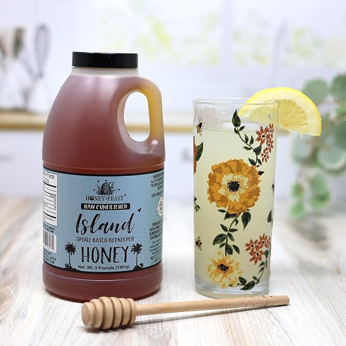 HONEY FEAST Island Honey 3 Pounds (Pack of 2) Raw &amp Unfiltered – Small-Batch Beekeeper’s Delight
