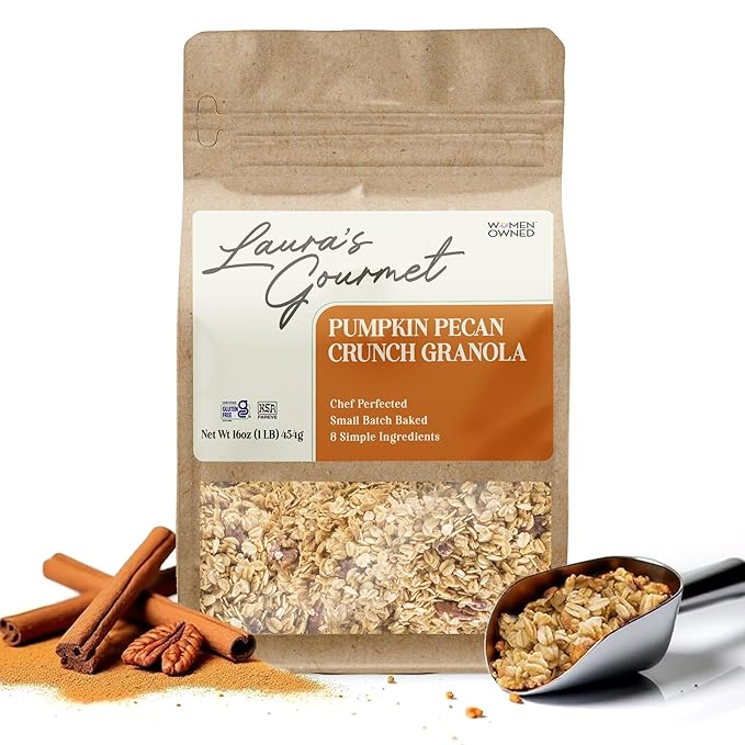 Laura's Gourmet Granola - Pumpkin Pecan Crunch - Gluten Soy &amp Dairy Free - Organic Premium Honey Pecan Halves &amp Spices Artisan Chef's Trifecta of Taste Texture &amp Mouthfeel - 16 OZ