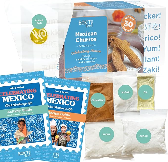 BāKIT Box Churros Baking Kit for Kids Authentic Mexican Dessert with Printed Recipe &amp Activity Guide Fun STEM Learning Gift for Ages 5–12 Homeschool &amp Family Cooking Set
