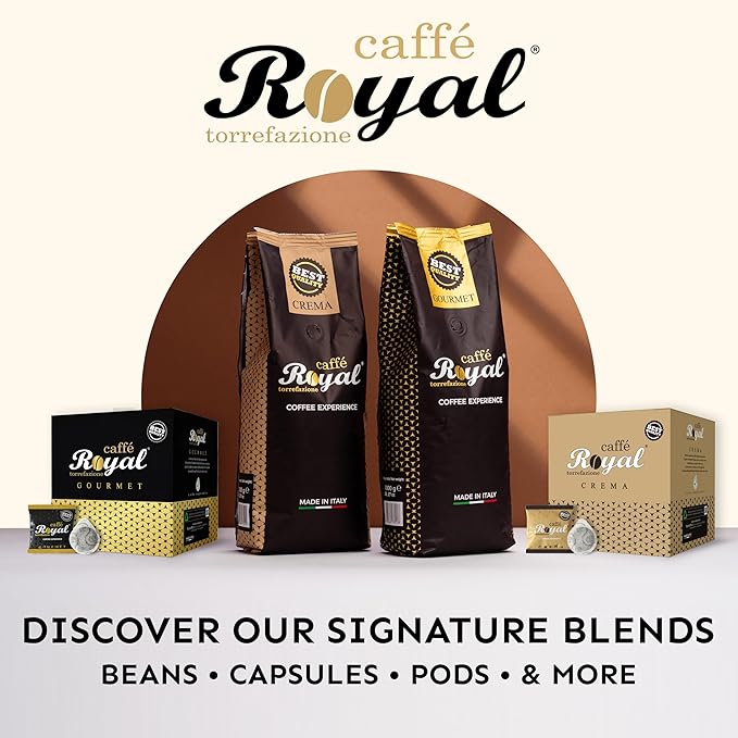 Royal Caffé Italian Coffee Beans – Gourmet Medium Roast 70% Arabica 30% Robusta Blend Balanced Sweetness and Intense Aroma Whole Bean 2.2 lbs (1000 Grams) Made in Italy