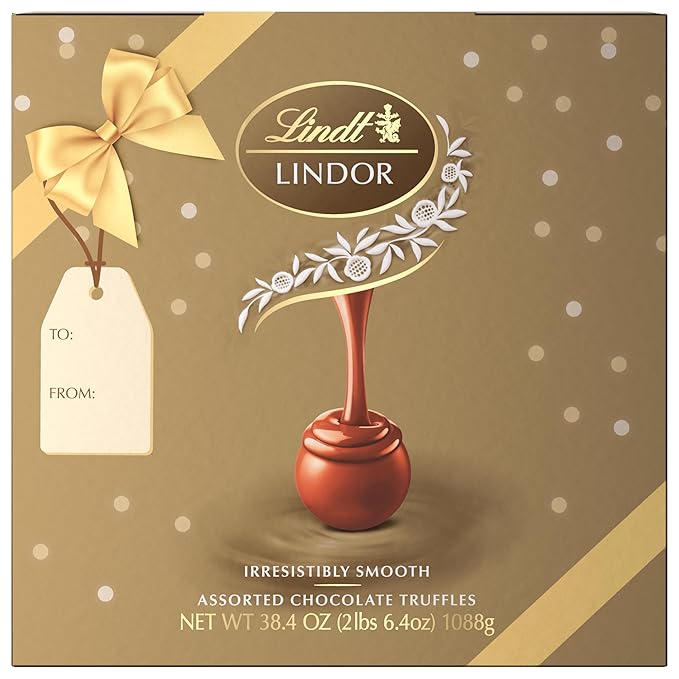 Lindt LINDOR Assorted Chocolate Truffles 90 Count Gift Box Chocolate Candy with Smooth Melting Truffle Center 38.4 oz. Box