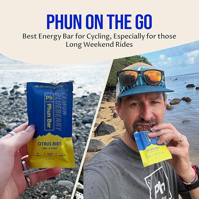 Phun Bar Citrus Riot Energy Bars (Pack of 12) | Lemon + Blueberry | 300-Calorie Gluten-Free Sports Energy Bars with Sustained Energy for Cycling Endurance Training Long Rides &amp Active Days
