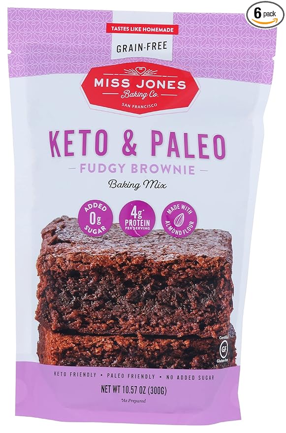 Miss Jones Baking Co Keto and Paleo Fudgy Brownie Baking Mix Gluten Free Paleo Friendly Keto Friendly No Sugar Added 10.57 Ounce (Pack of 6)