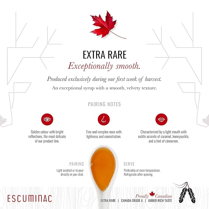 Escuminac Canadian Maple Syrup Extra Rare Amber Rich Taste Pure &amp Organic. Mini Glass Bottles 12 x 50ml Bulk Format for Party Favors Wedding Holiday