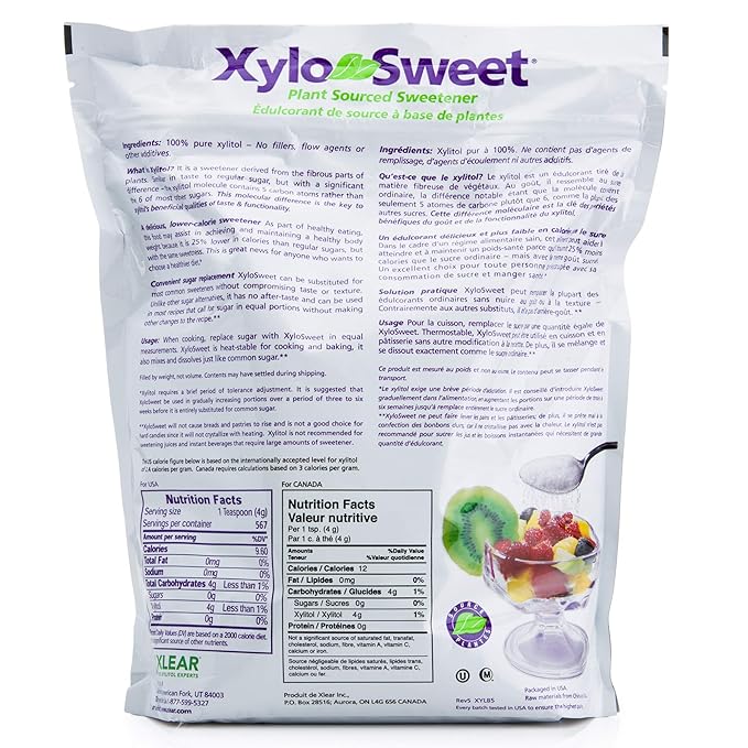 Xlear XyloSweet Plant Sourced Xylitol Sweetener - Pure Natural Sugar Substitute Granules Non-GMO Gluten-Free 5 Pound Bag (Pack of 1)