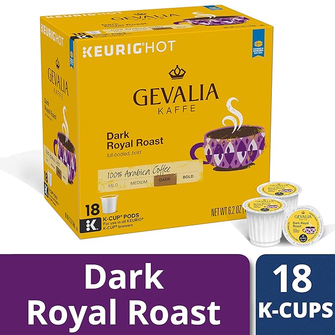 GEVALIA Dark Royal Roast Coffee K-CUP Pods 6.2 oz 18 Count